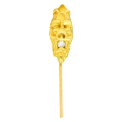 Victorian Diamond 14 Karat Yellow Gold Boar Stickpin