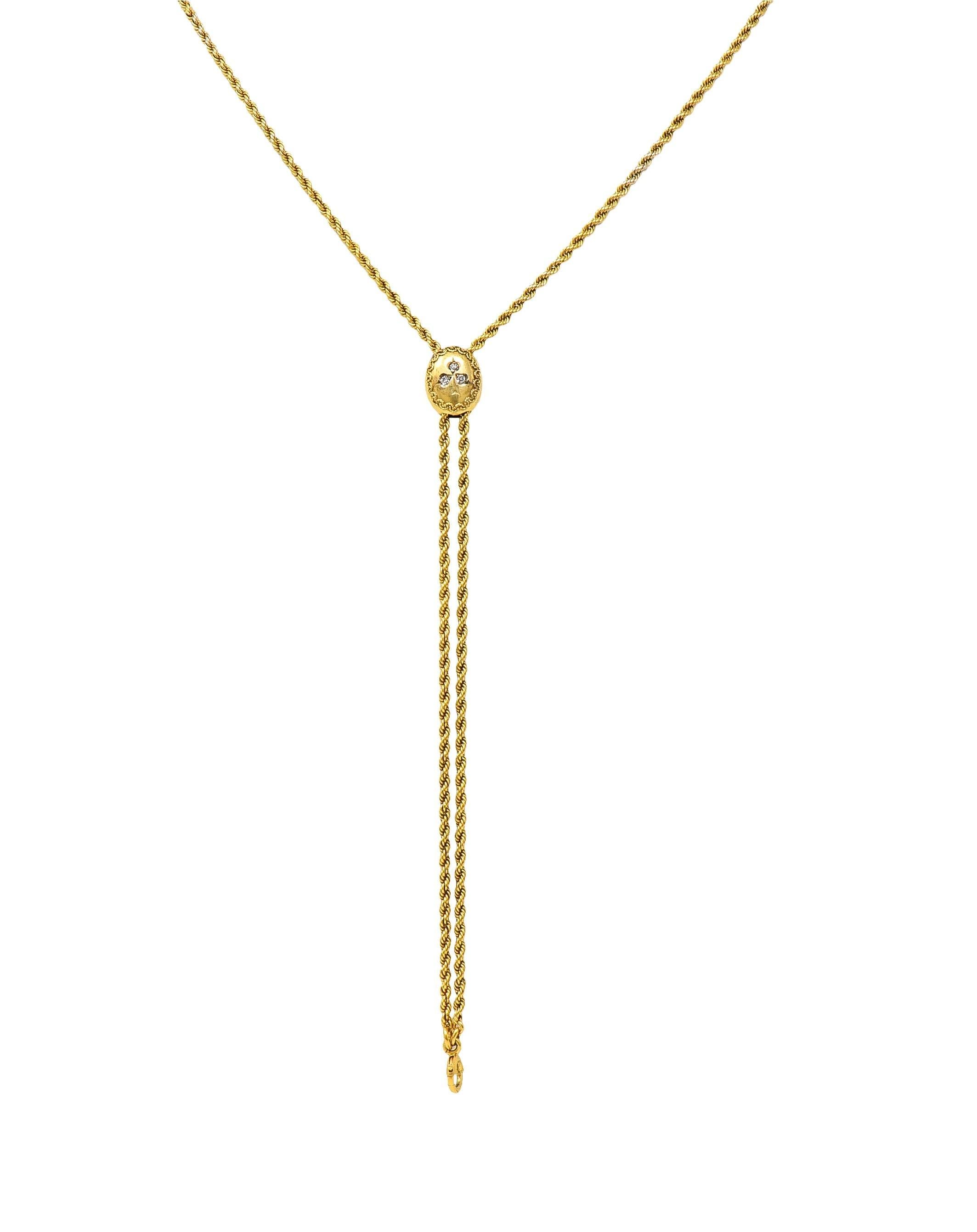 Victorian Diamond 14 Karat Yellow Gold Clover Slide Chain Antique Necklace 6