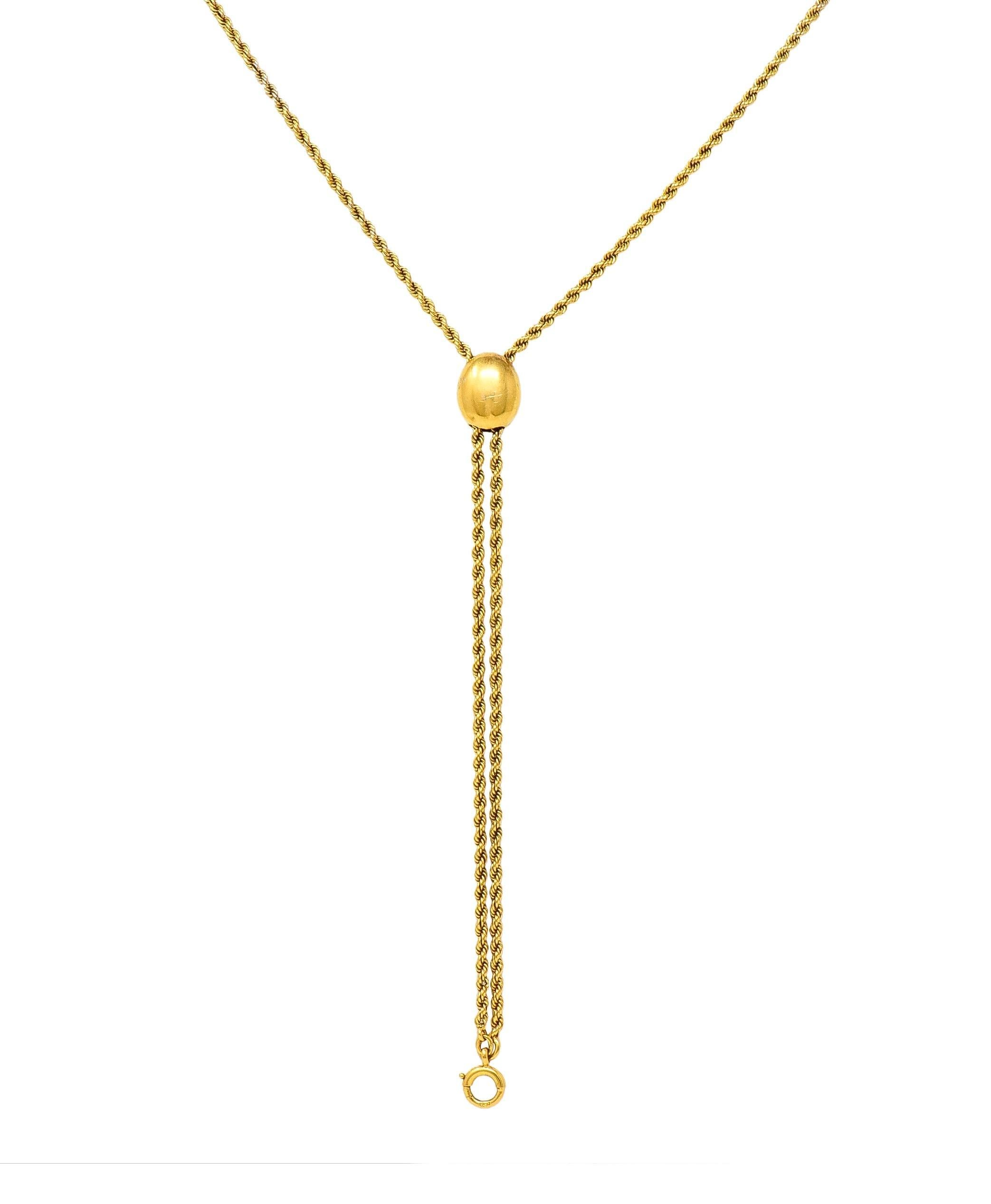 Women's or Men's Victorian Diamond 14 Karat Yellow Gold Clover Slide Chain Antique Necklace