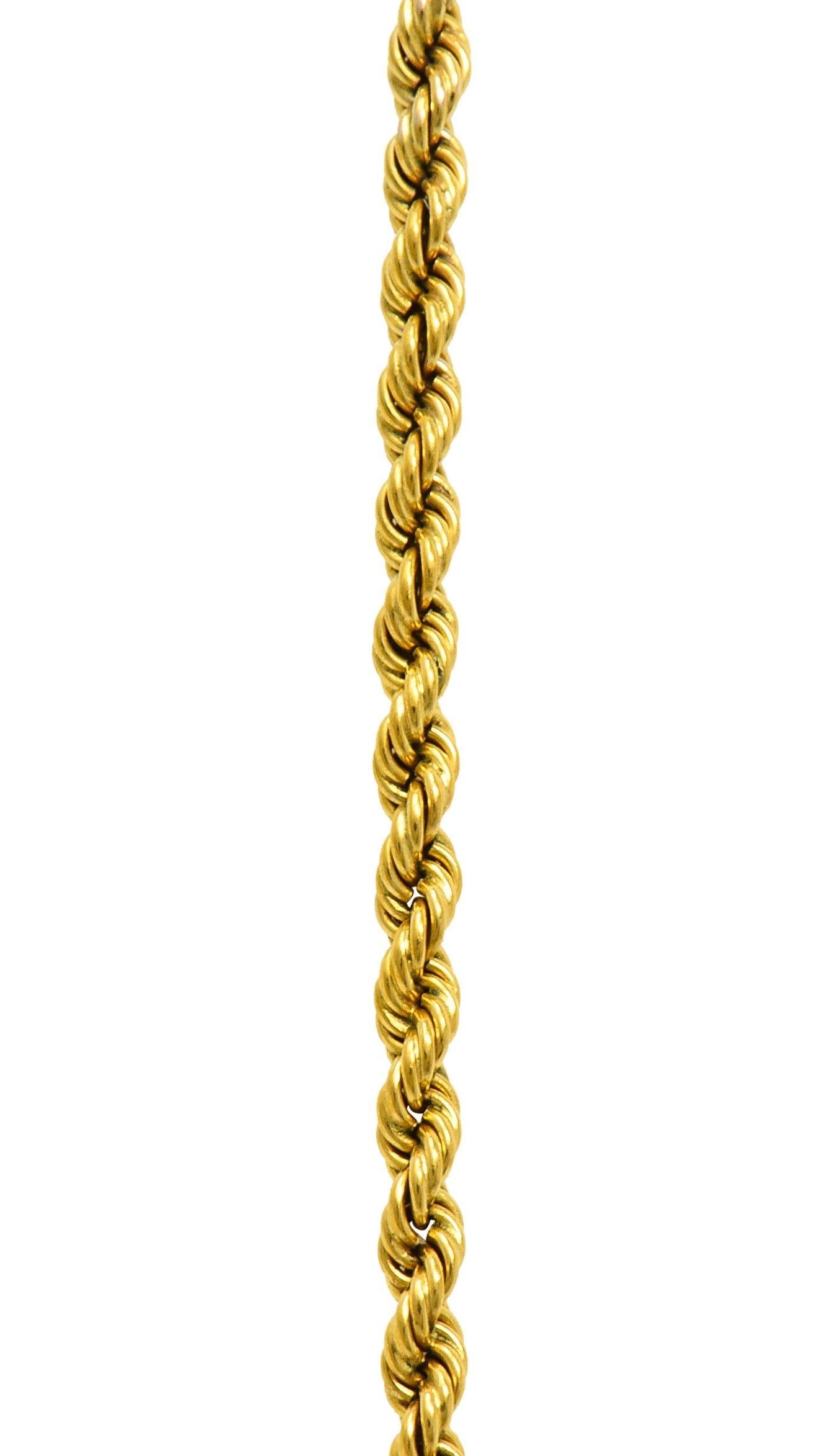 Victorian Diamond 14 Karat Yellow Gold Clover Slide Chain Antique Necklace 5