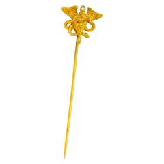 Victorian Diamond 14 Karat Yellow Gold Medusa Stickpin