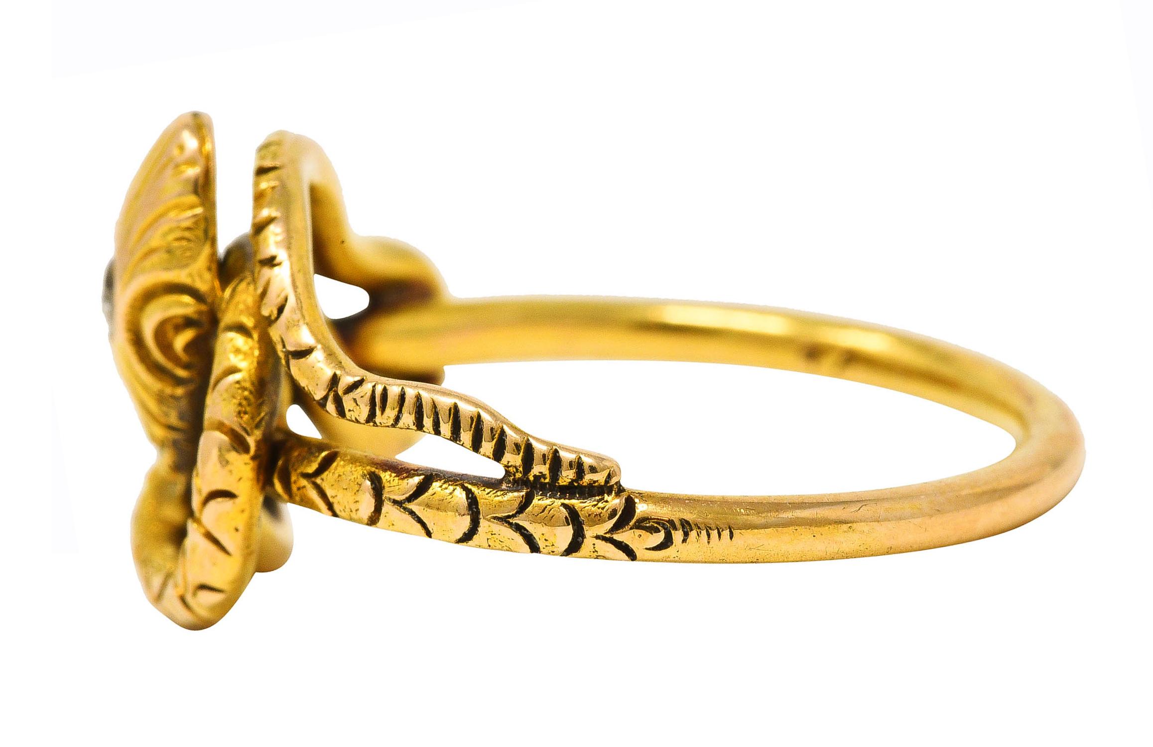 Victorian Diamond 14 Karat Yellow Gold Snake Love Knot Ring In Excellent Condition In Philadelphia, PA