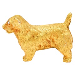 Victorian Diamond 14 Karat Yellow Gold Terrier Dog Brooch