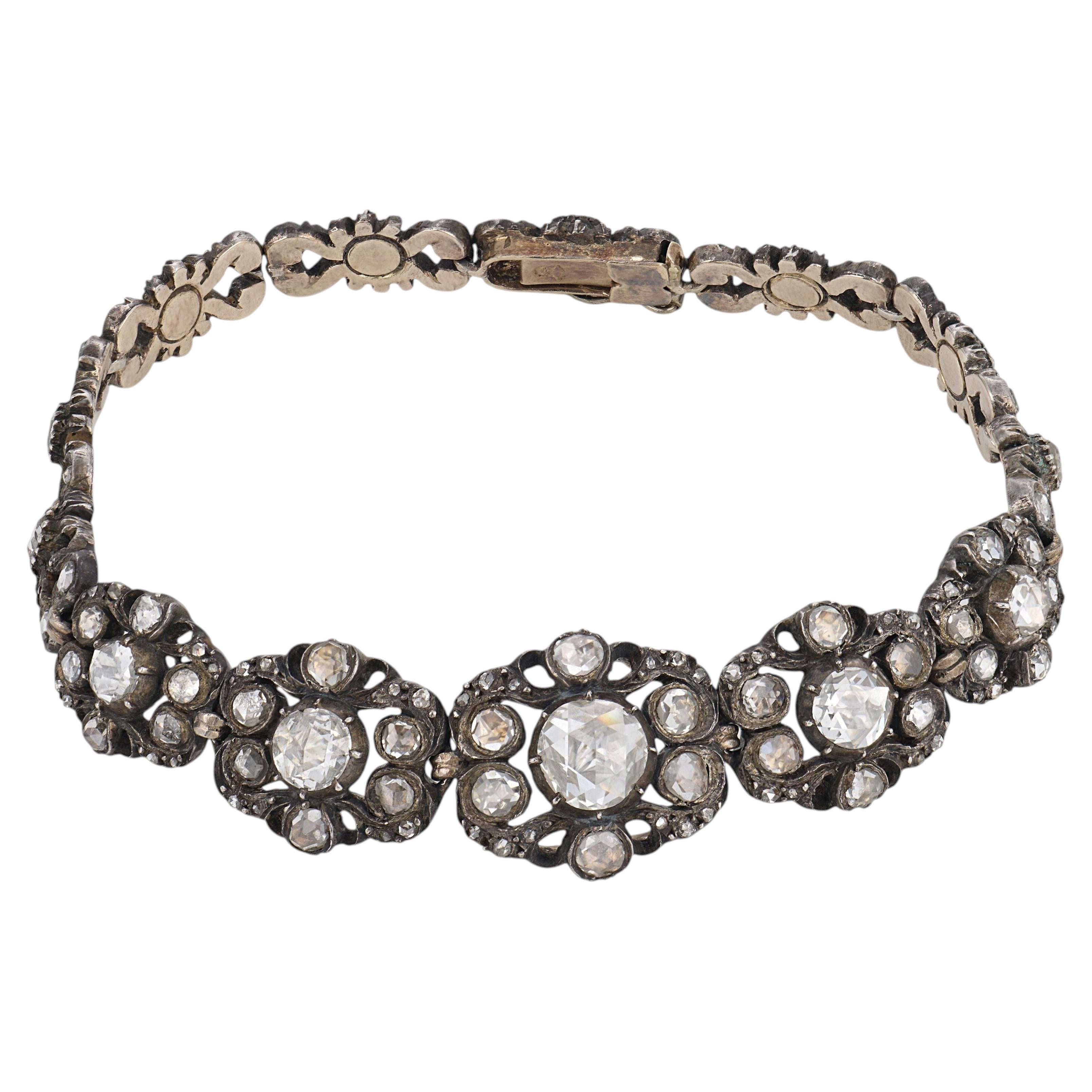 Victorian diamond 14k gold and silver cluster bracelet