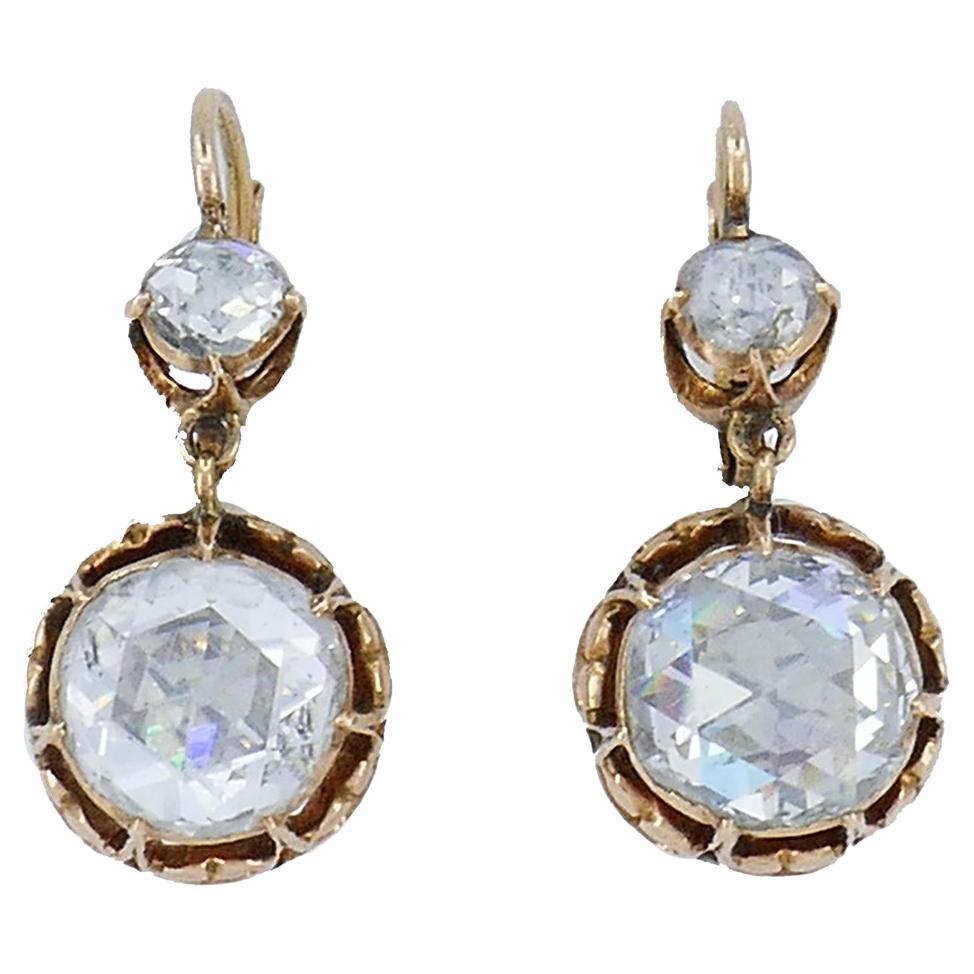 Victorian Diamond 14k Gold Drop Stud Earrings, Antique Estate Jewelry For Sale