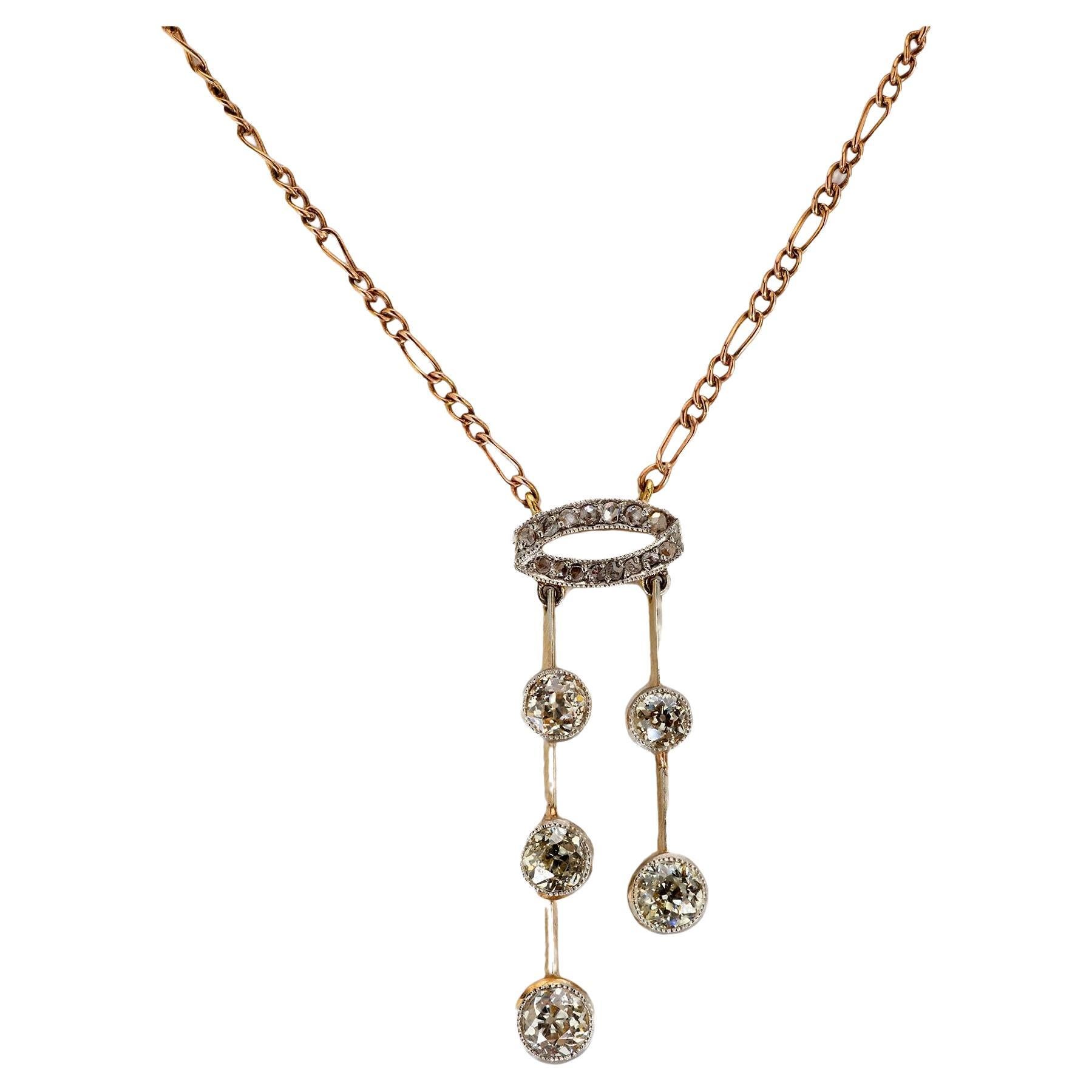 Victorian diamond 14k rose gold 18k yellow gold drop necklace