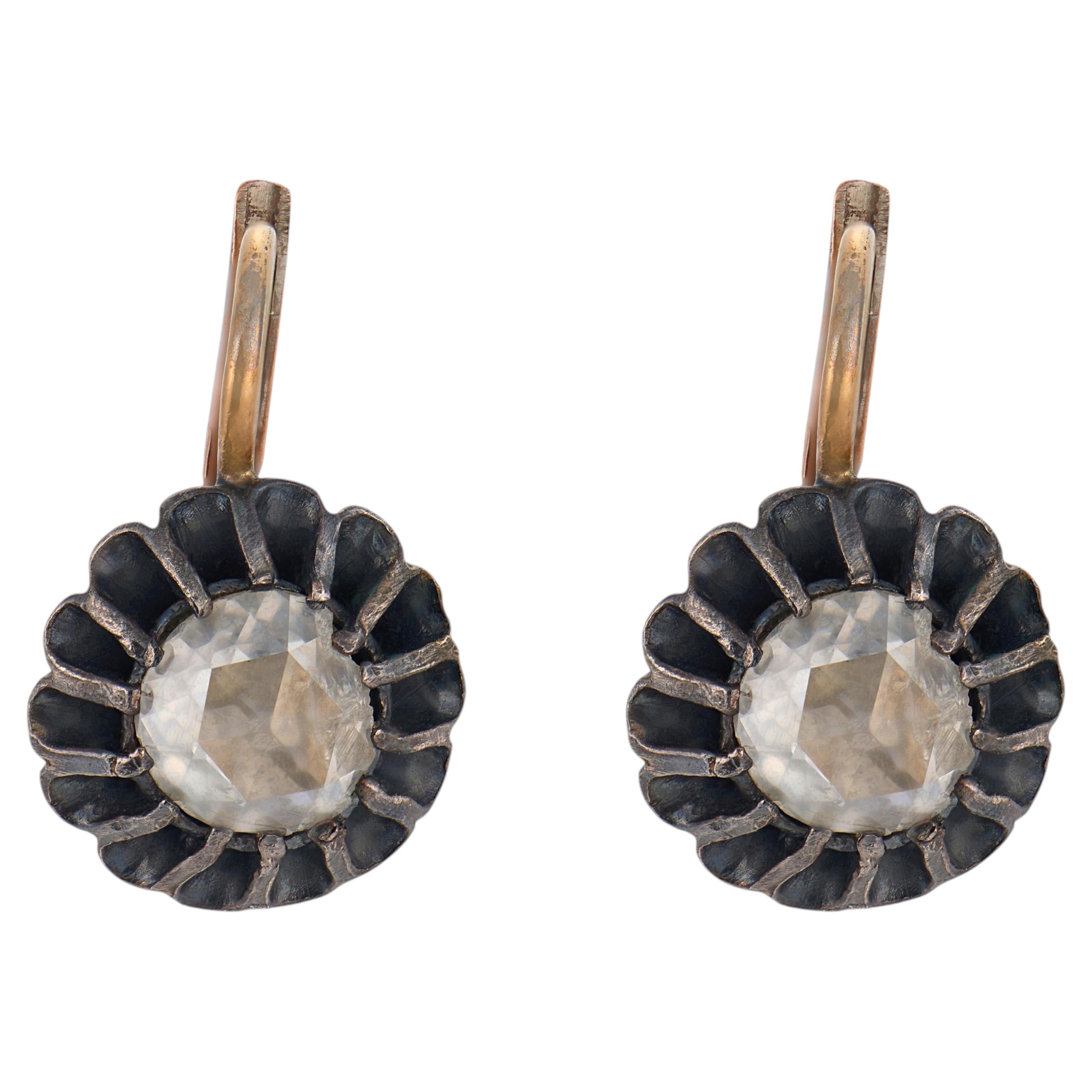 Victorian diamond 14k rose gold and silver drop earrings