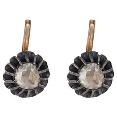 Victorian diamond 14k rose gold and silver drop earrings