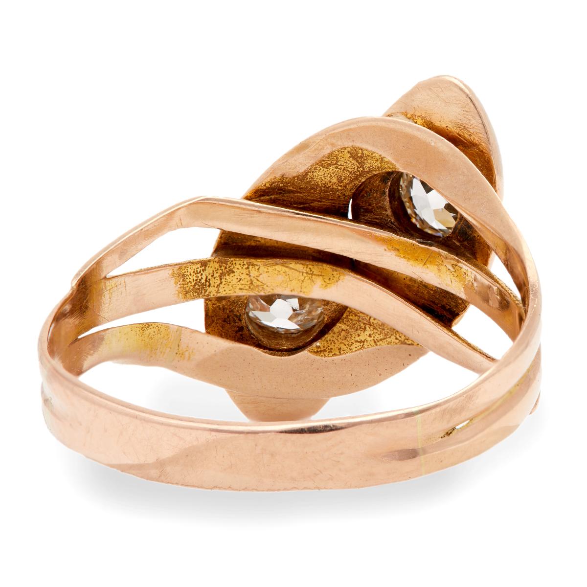 Victorian Diamond 14k Rose Gold Twin Snake Ring 1
