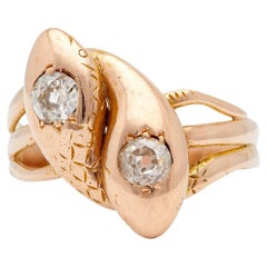Victorian Diamond 14k Rose Gold Twin Snake Ring