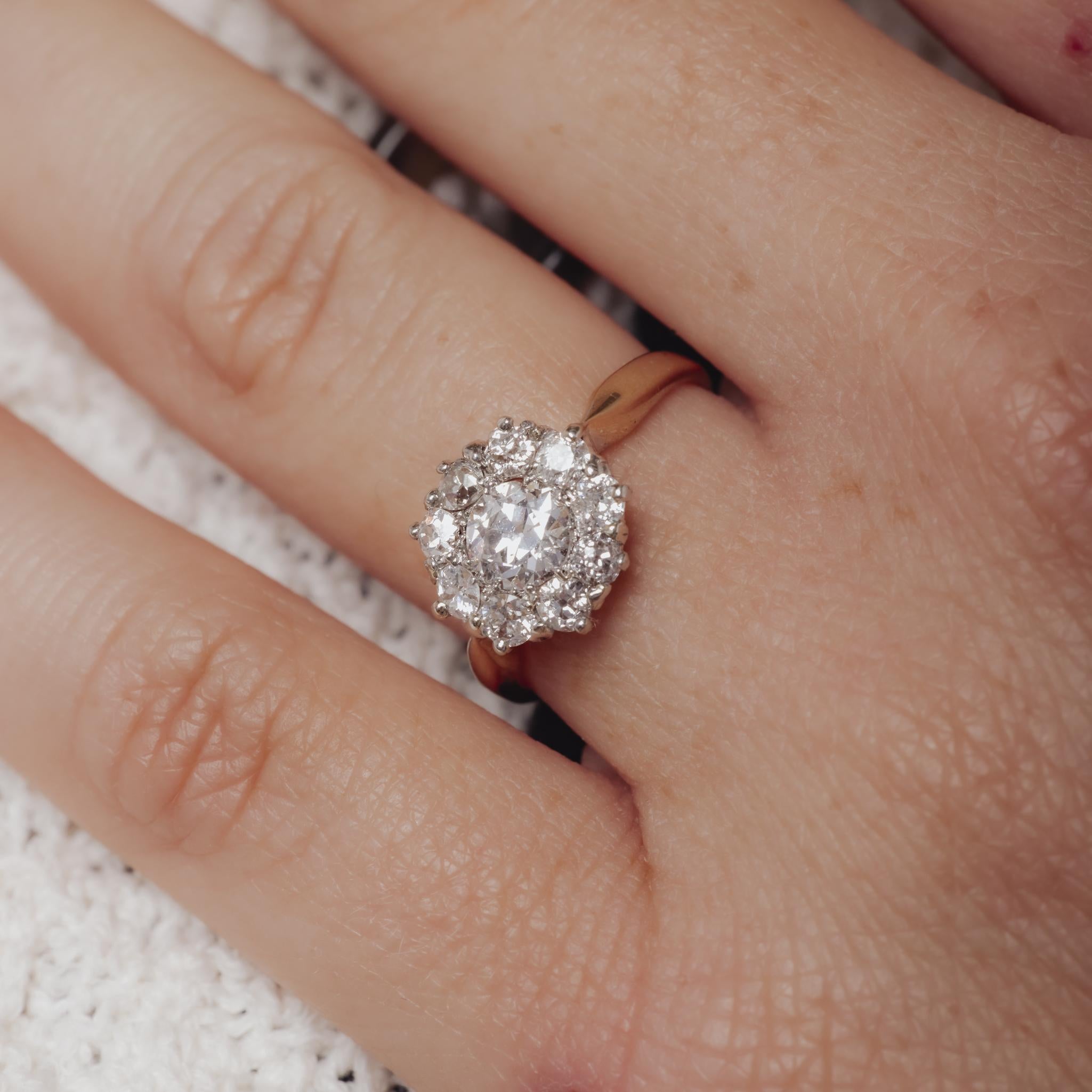 Viktorianischer Diamant 14k Gelb- und Weißgold-Cluster-Ring im Angebot 1