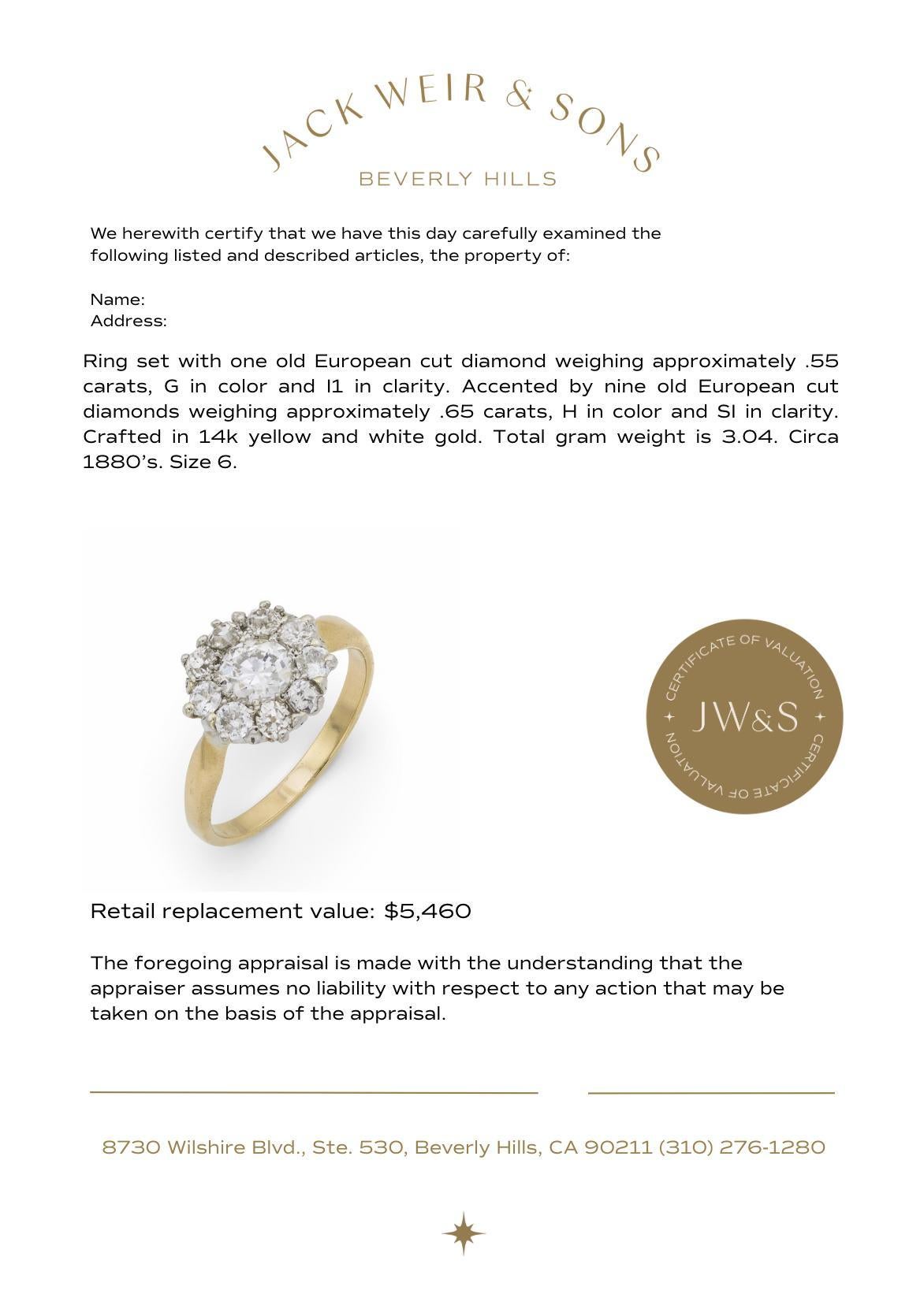 Viktorianischer Diamant 14k Gelb- und Weißgold-Cluster-Ring im Angebot 3
