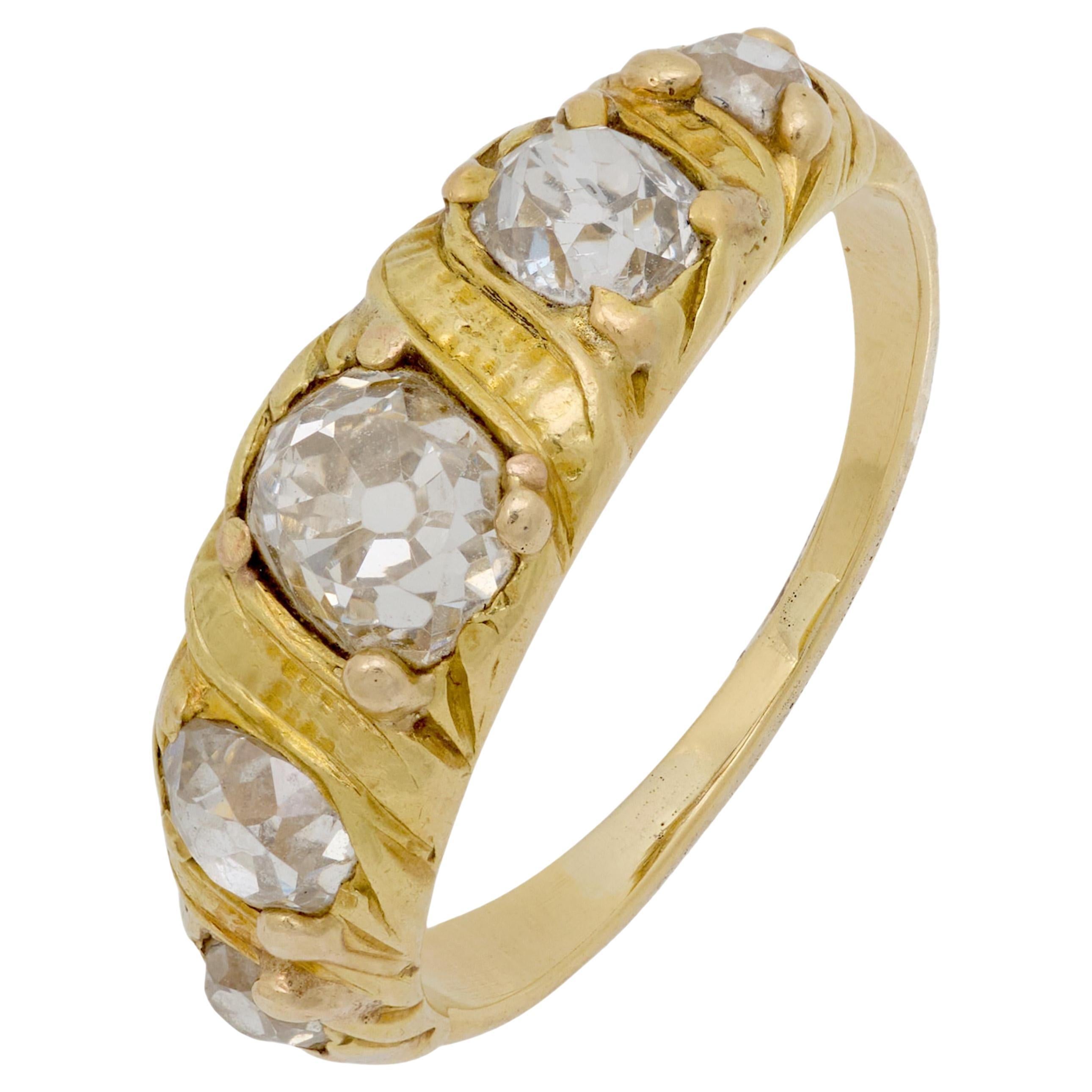 Victorian diamond 14k yellow gold 5 stone ring