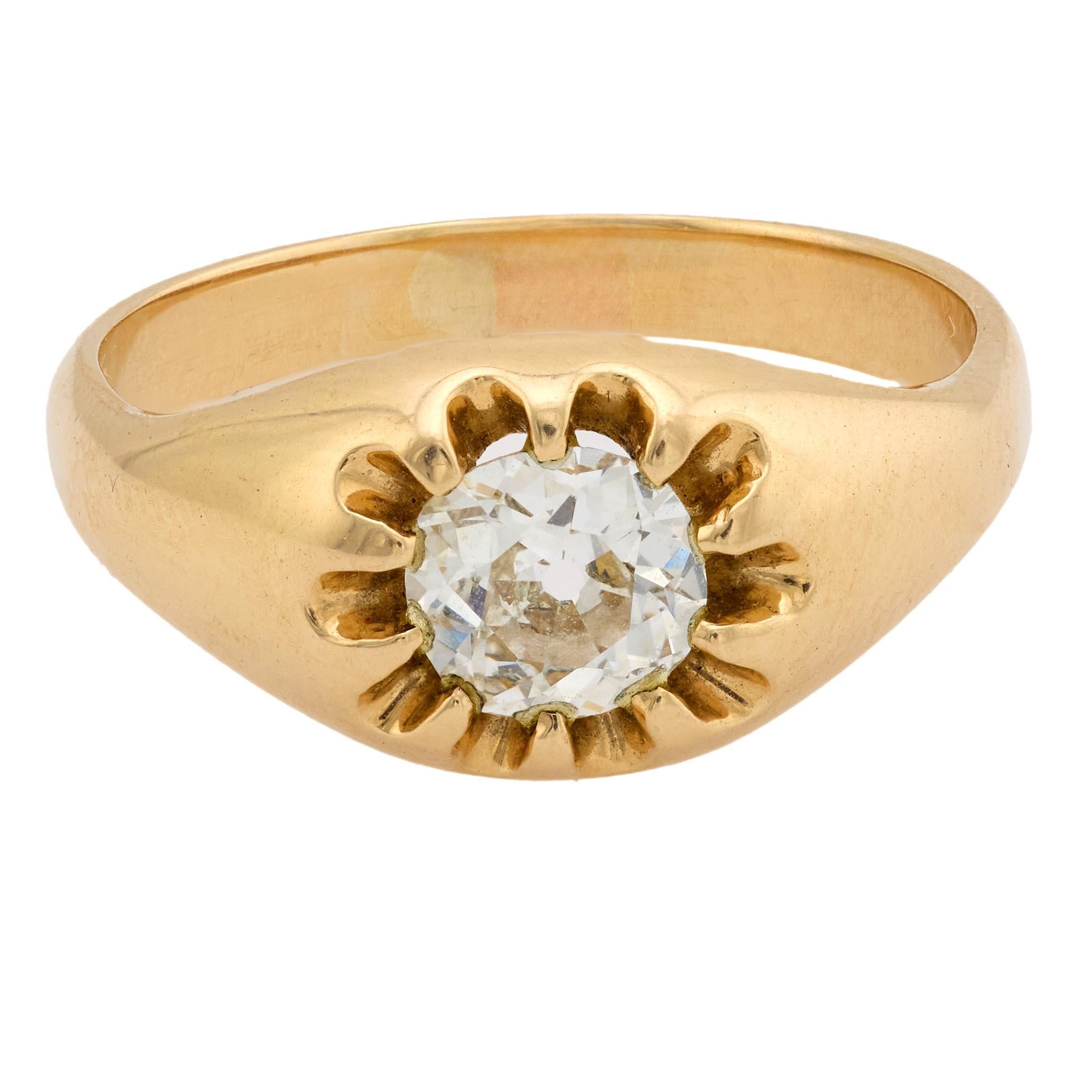Viktorianischer Diamant 14k Gelbgold Verlobungsring (Alteuropäischer Brillantschliff) im Angebot