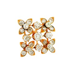 Victorian Diamond 14K Yellow Gold Flower Pendant Brooch