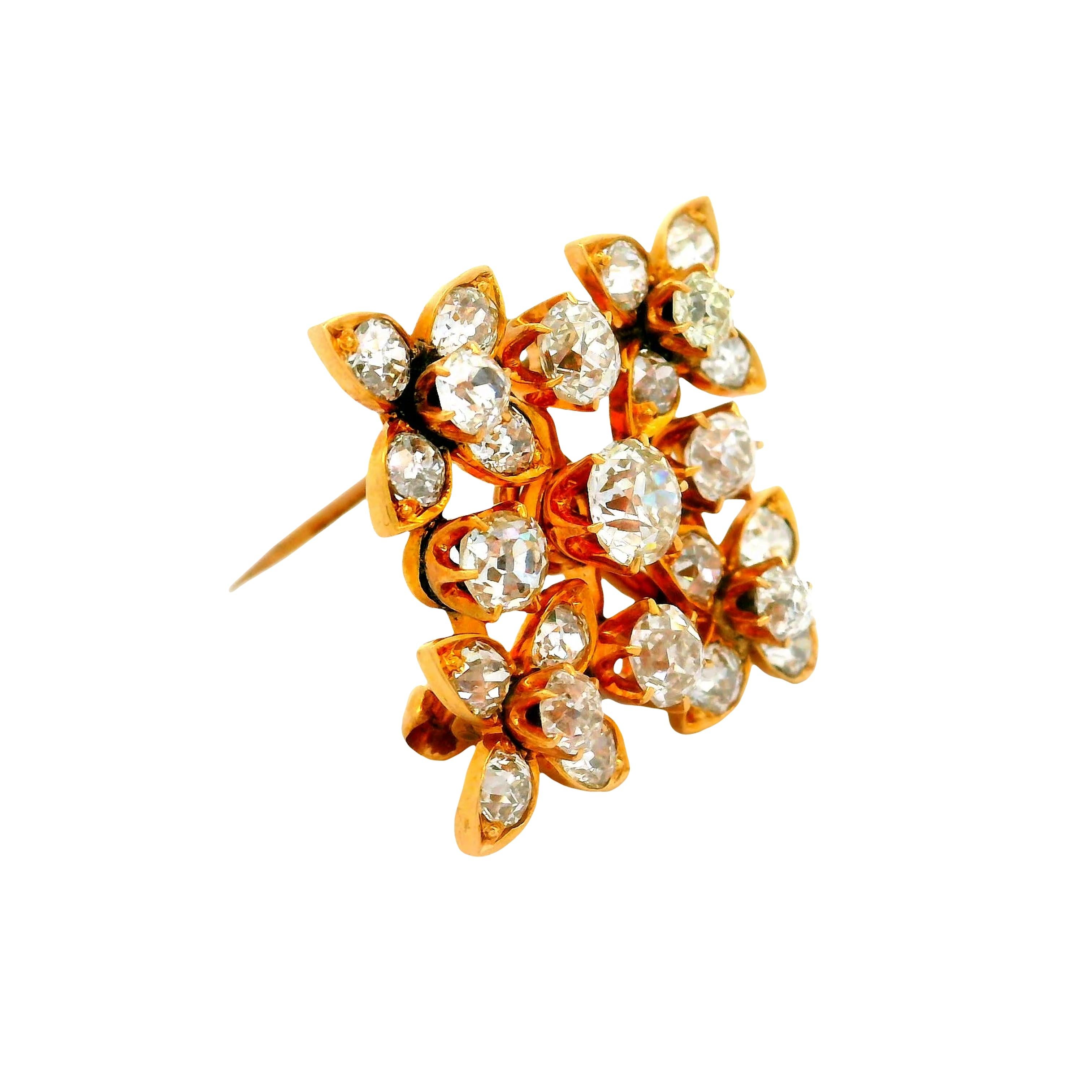Viktorianischer Diamant 14K Gelbgold Blume Anhänger Brosche im Zustand „Hervorragend“ im Angebot in Beverly Hills, CA