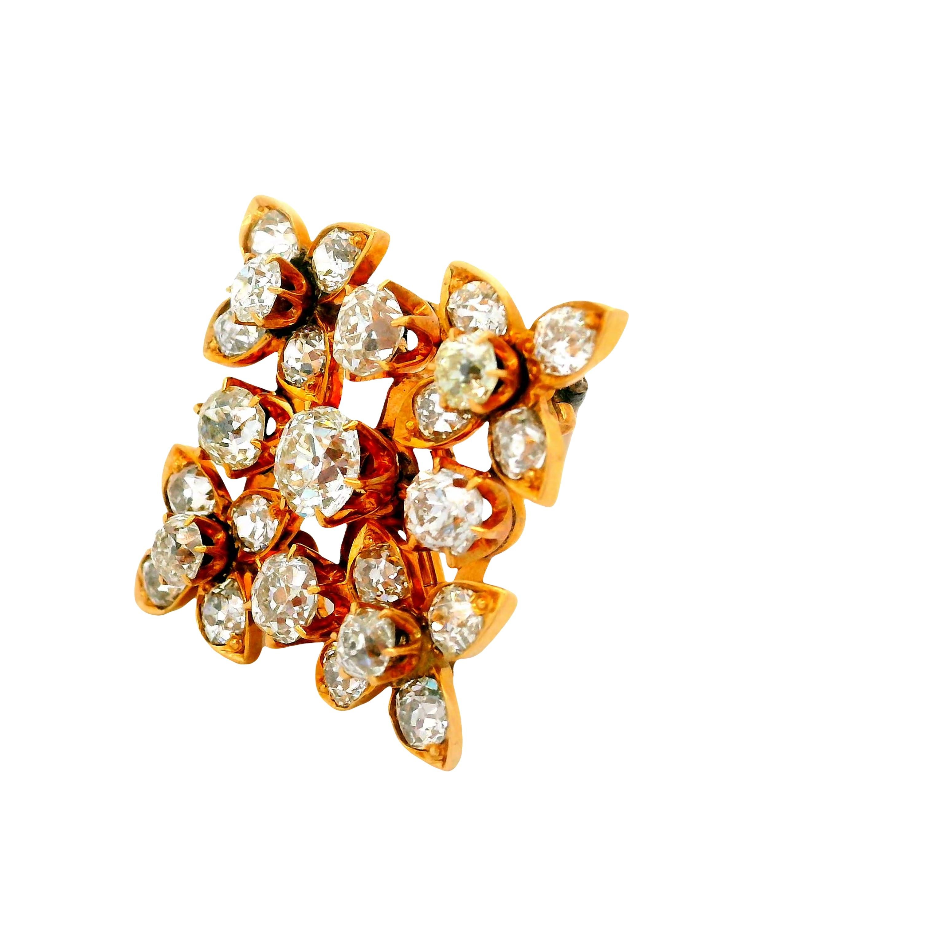 Viktorianischer Diamant 14K Gelbgold Blume Anhänger Brosche Damen im Angebot