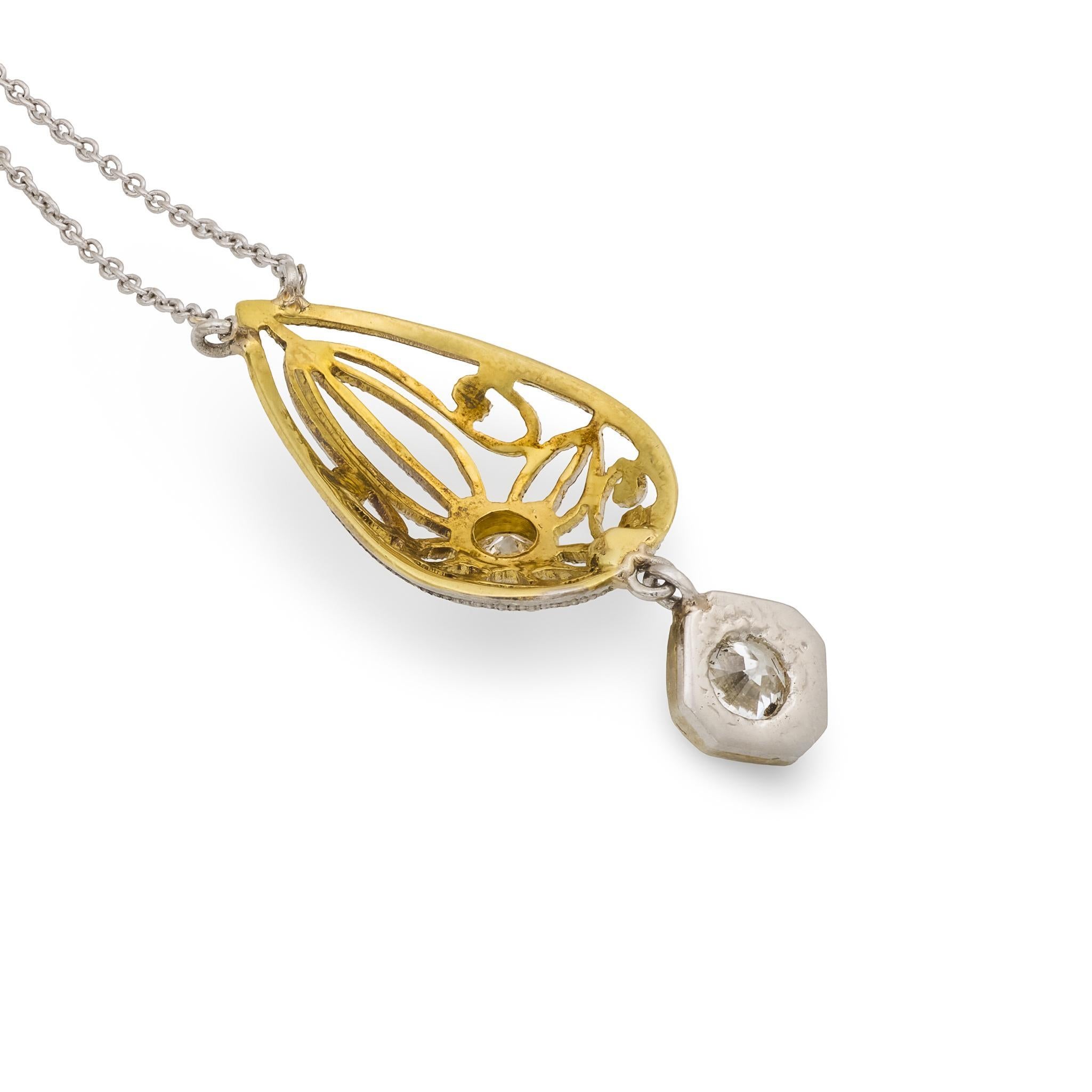 Collier victorien en or jaune 14k avec diamants Bon état - En vente à Beverly Hills, CA