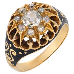 Victorian diamond 14K yellow gold silver enamel ring