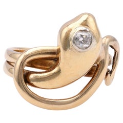 Victorian Diamond 14k Yellow Gold Snake Ring