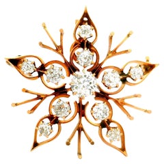 Broche Colgante Copo de Nieve Victoriano Diamante Oro Amarillo 14K
