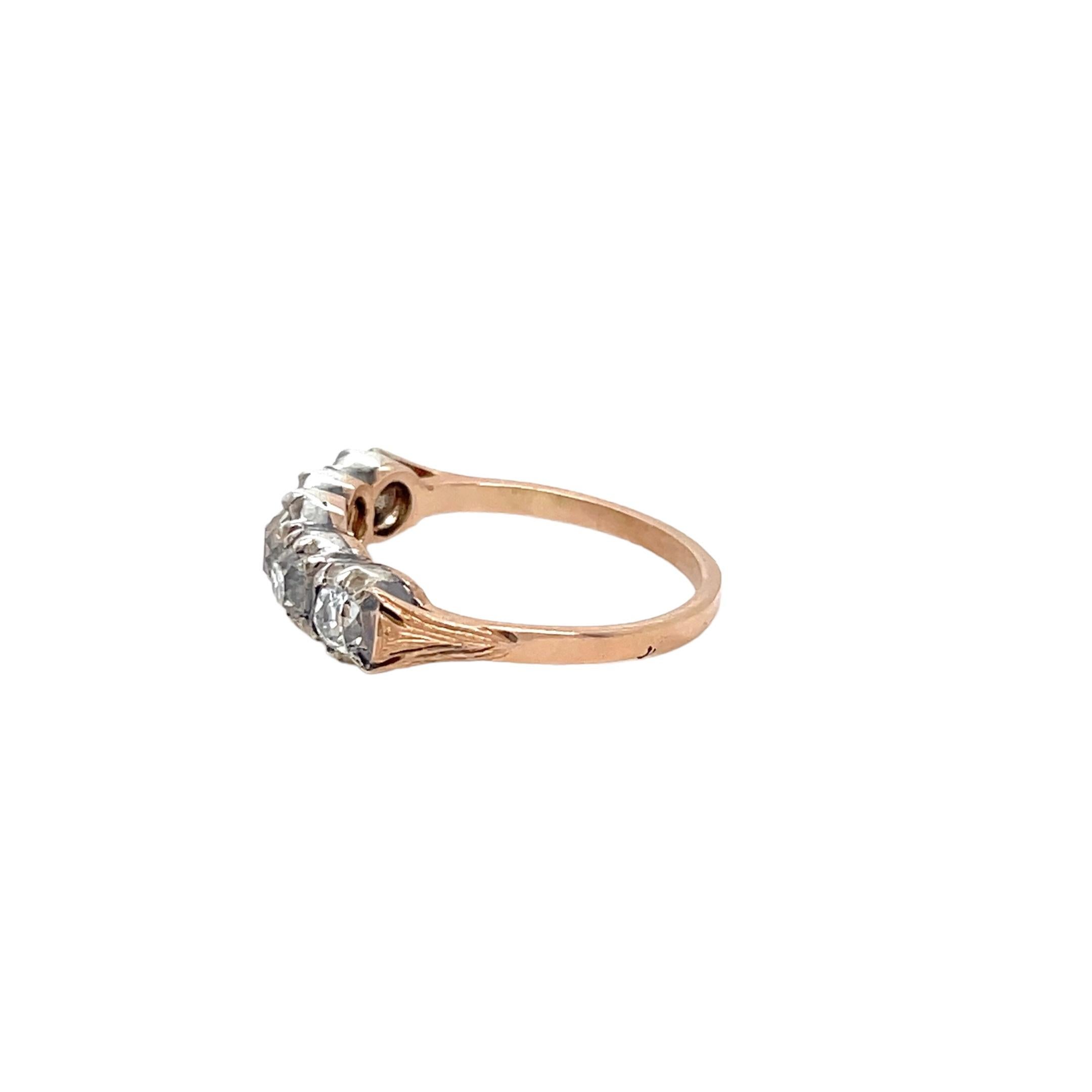 Victorian Diamond 1.50 Carat Five-Stone Gold and Silver Ring For Sale 5