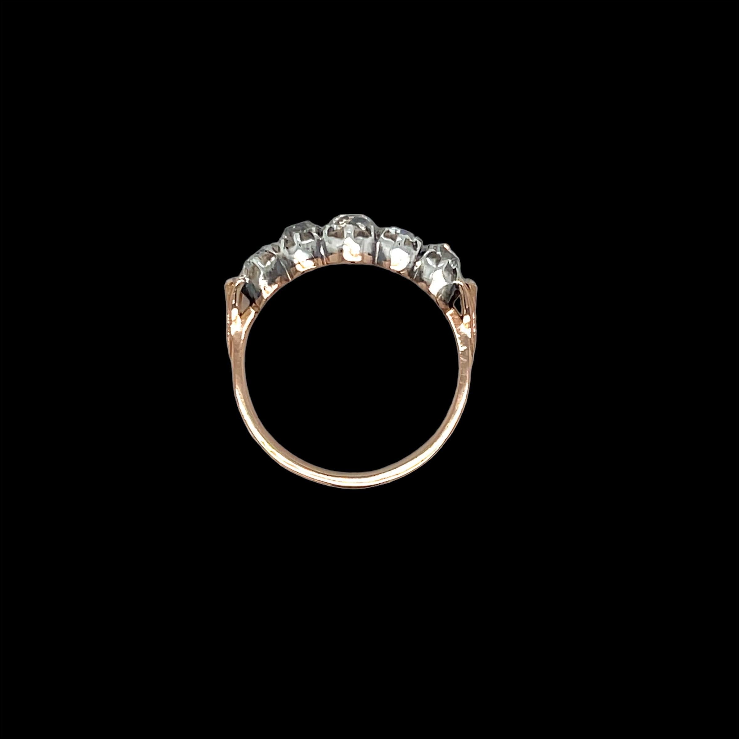 Victorian Diamond 1.50 Carat Five-Stone Gold and Silver Ring For Sale 3