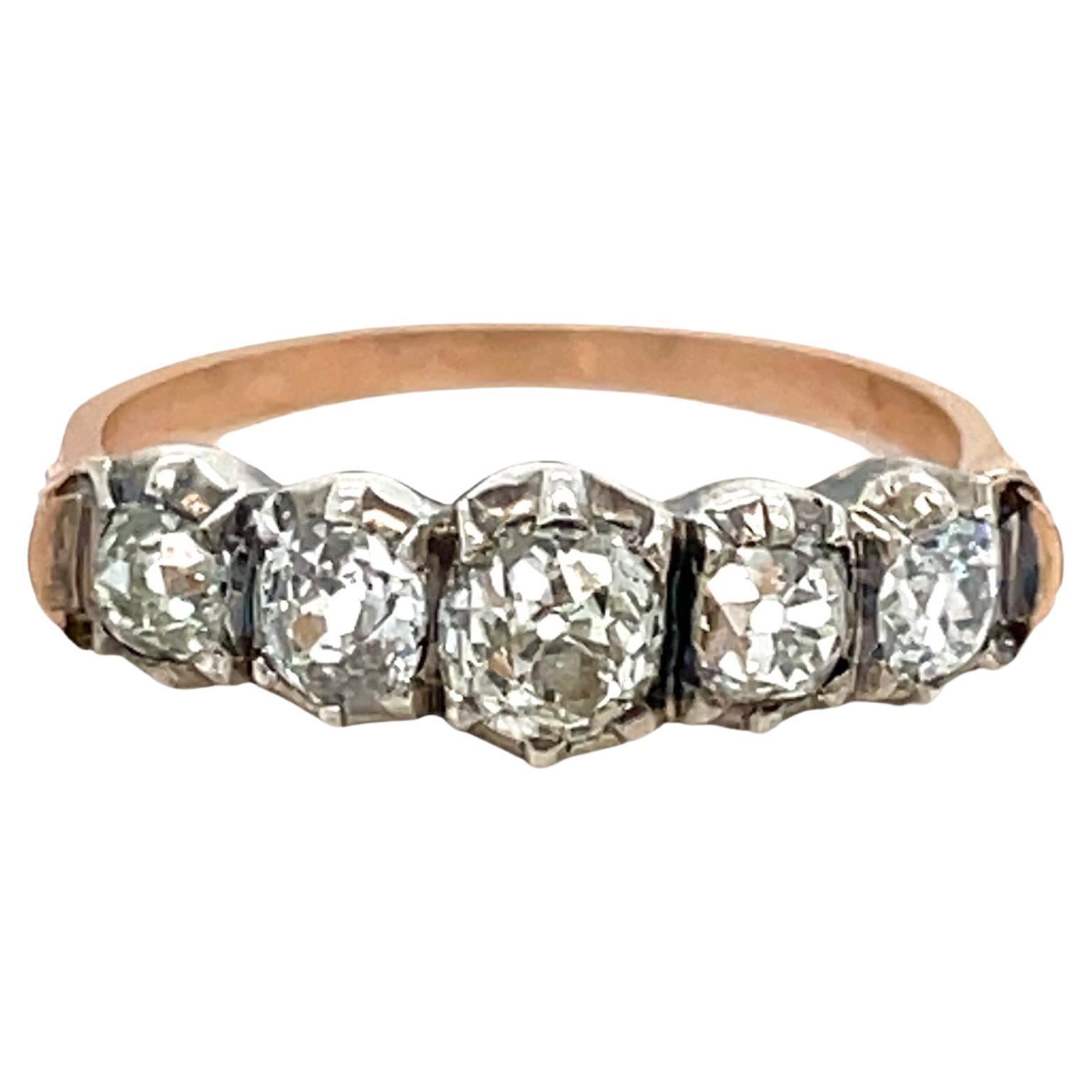 Victorian Diamond 1.50 Carat Five-Stone Gold and Silver Ring For Sale