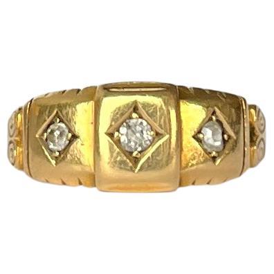 Viktorianischer Diamantring aus 18 Karat Gold mit drei Steinen