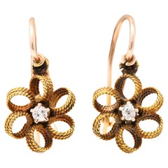 Victorian Diamond 18 Karat Gold Flower Drop Earrings