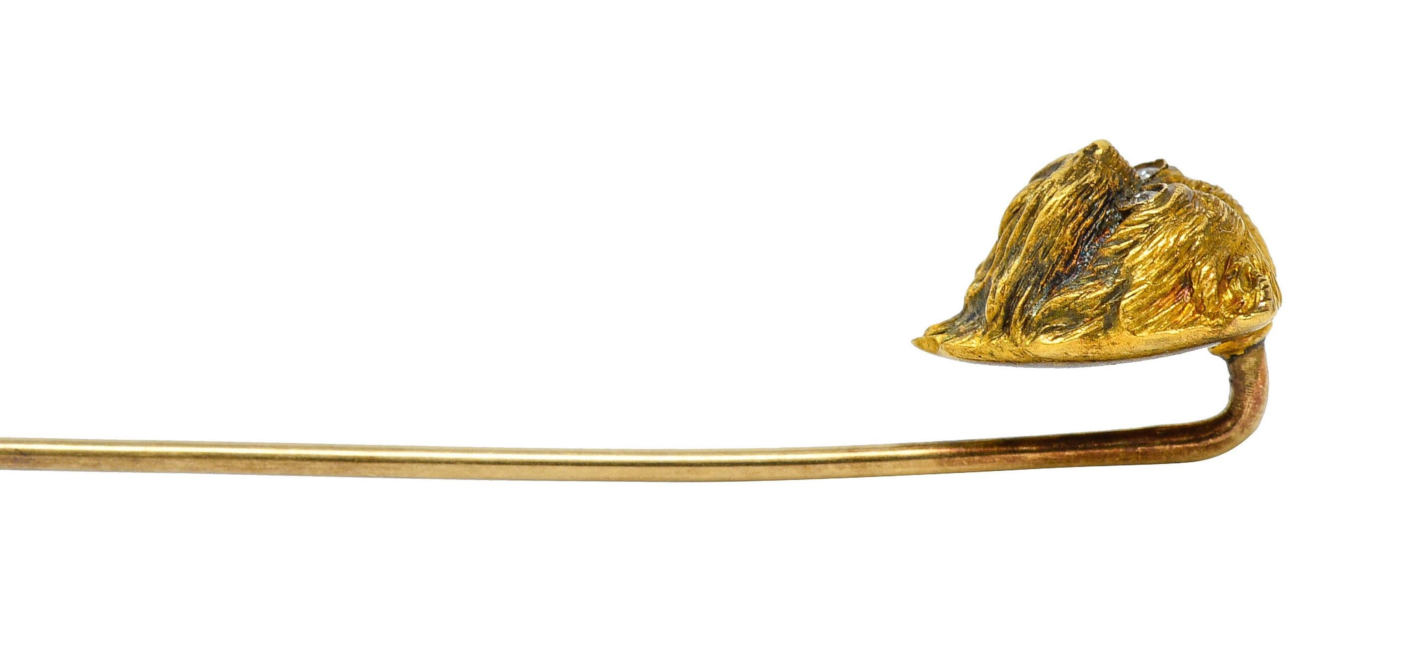 Épingle à cravate victorienne en or 18 carats avec chien terrier du Yorkshire et diamants en vente 2