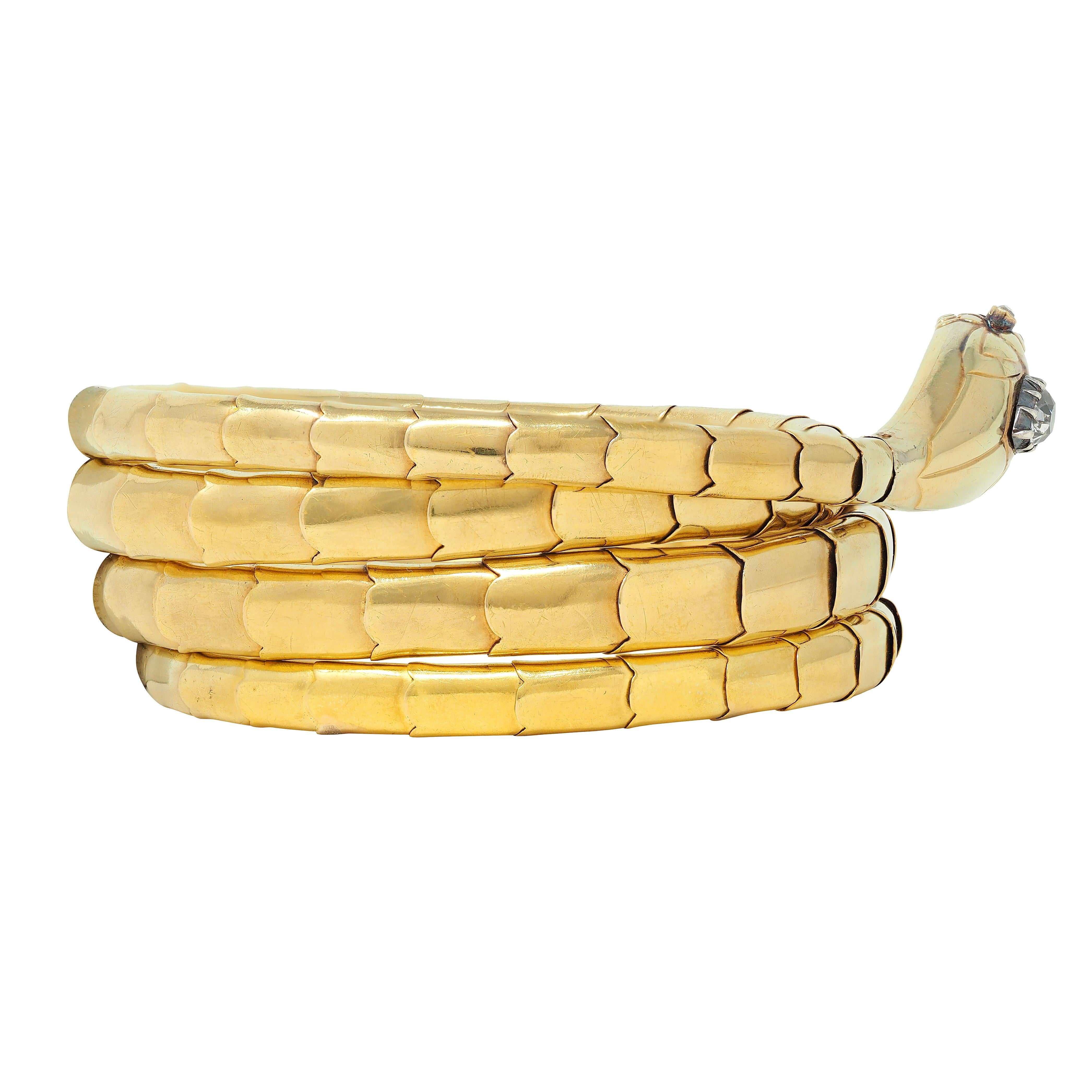 Victorien Bracelet serpent ancien victorien en or jaune 18 carats et argent avec diamants en vente