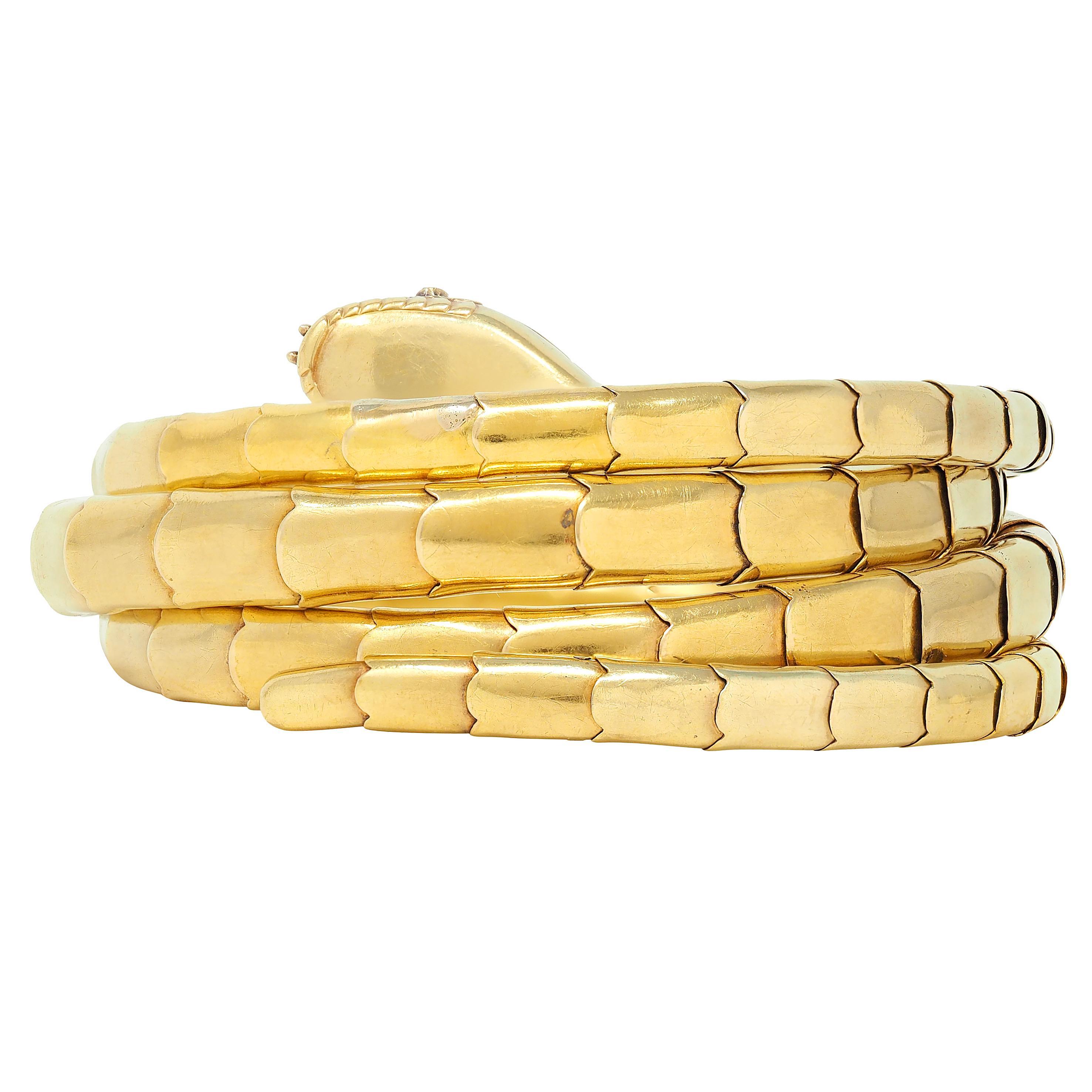 Bracelet serpent ancien victorien en or jaune 18 carats et argent avec diamants Excellent état - En vente à Philadelphia, PA