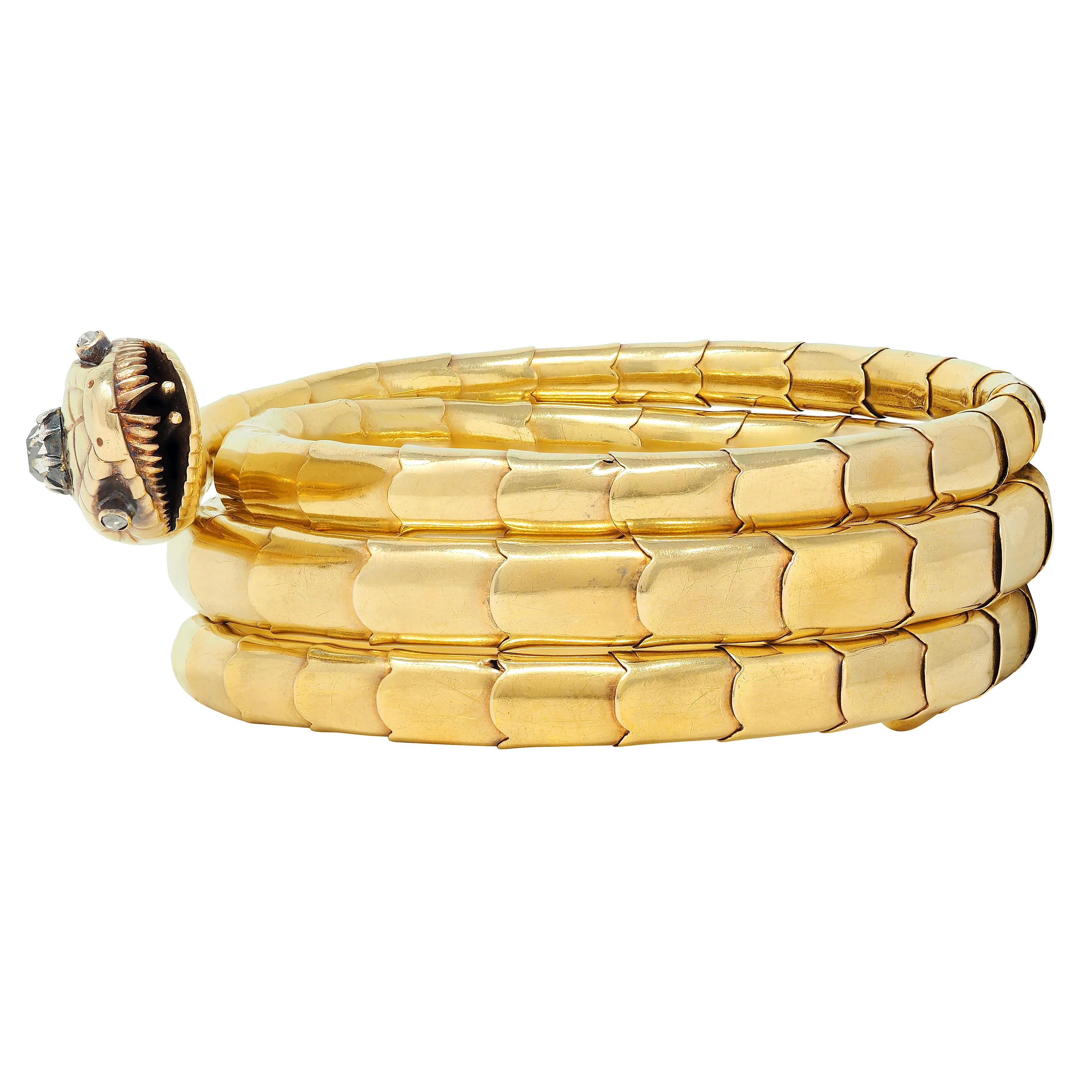 Bracelet serpent ancien victorien en or jaune 18 carats et argent avec diamants Unisexe en vente
