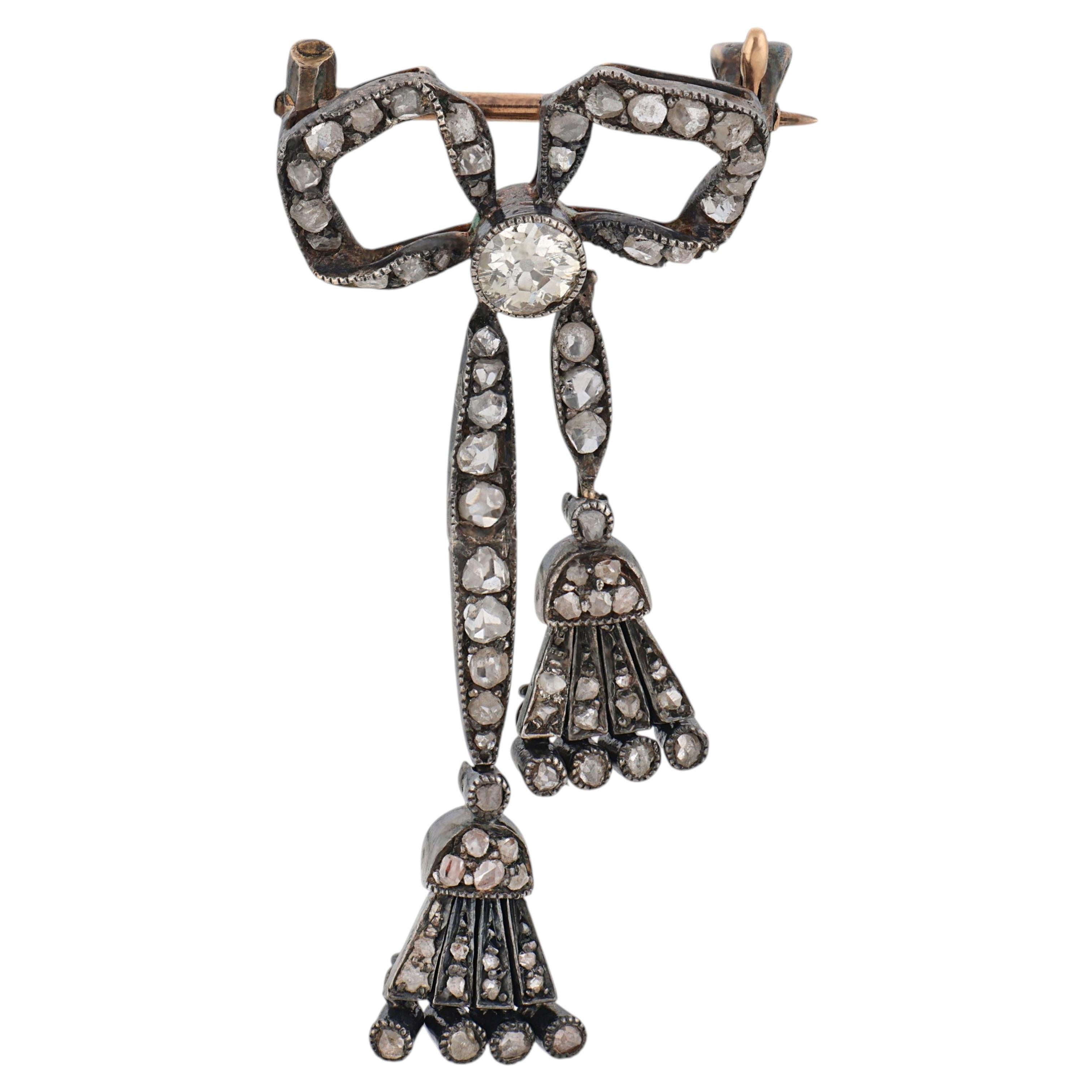 Victorian 0.15ct Diamond Bow Brooch, 18k Gold & Silver, Circa 1880