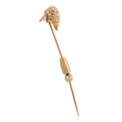 Victorian diamond 18k gold bird head stick pin
