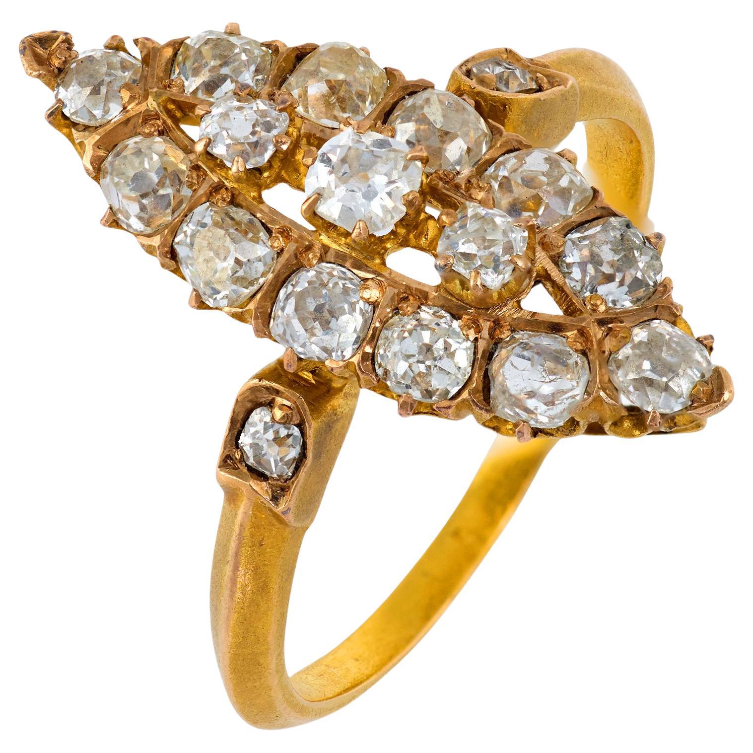 Victorian diamond 18k gold navette ring