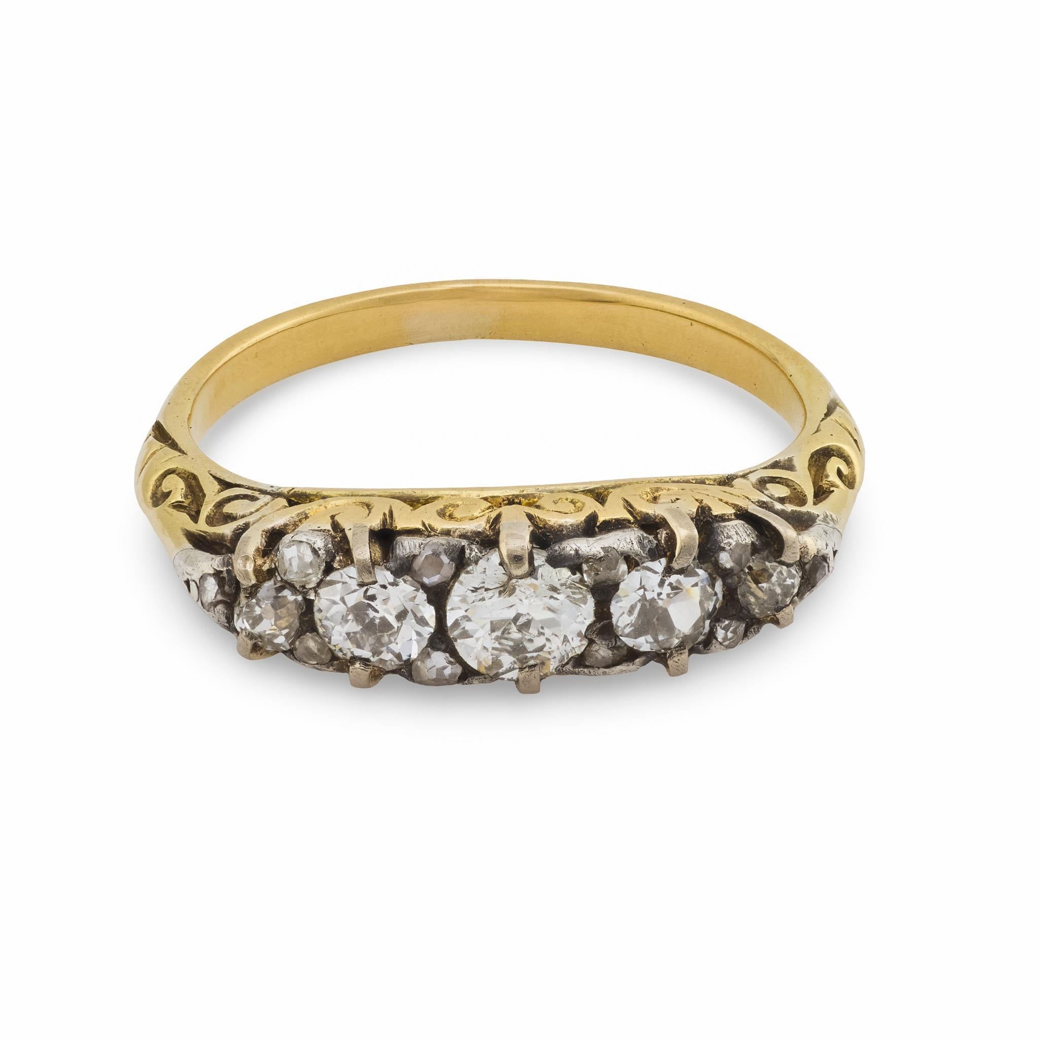 Victorien Bracelet victorien en or jaune 18k à 5 pierres et diamants en vente