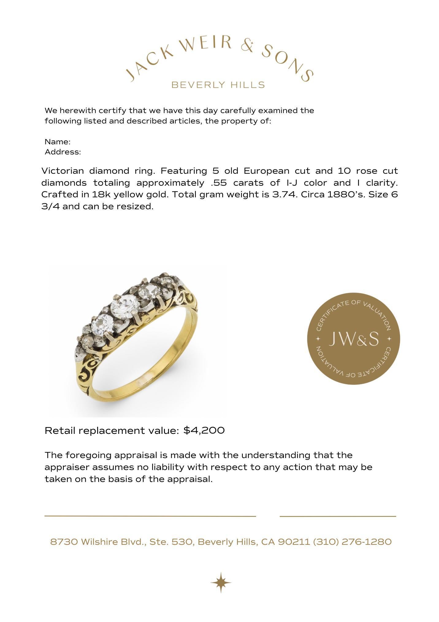 Bracelet victorien en or jaune 18k à 5 pierres et diamants en vente 2