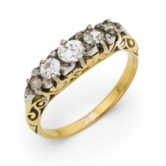Bracelet victorien en or jaune 18k à 5 pierres et diamants
