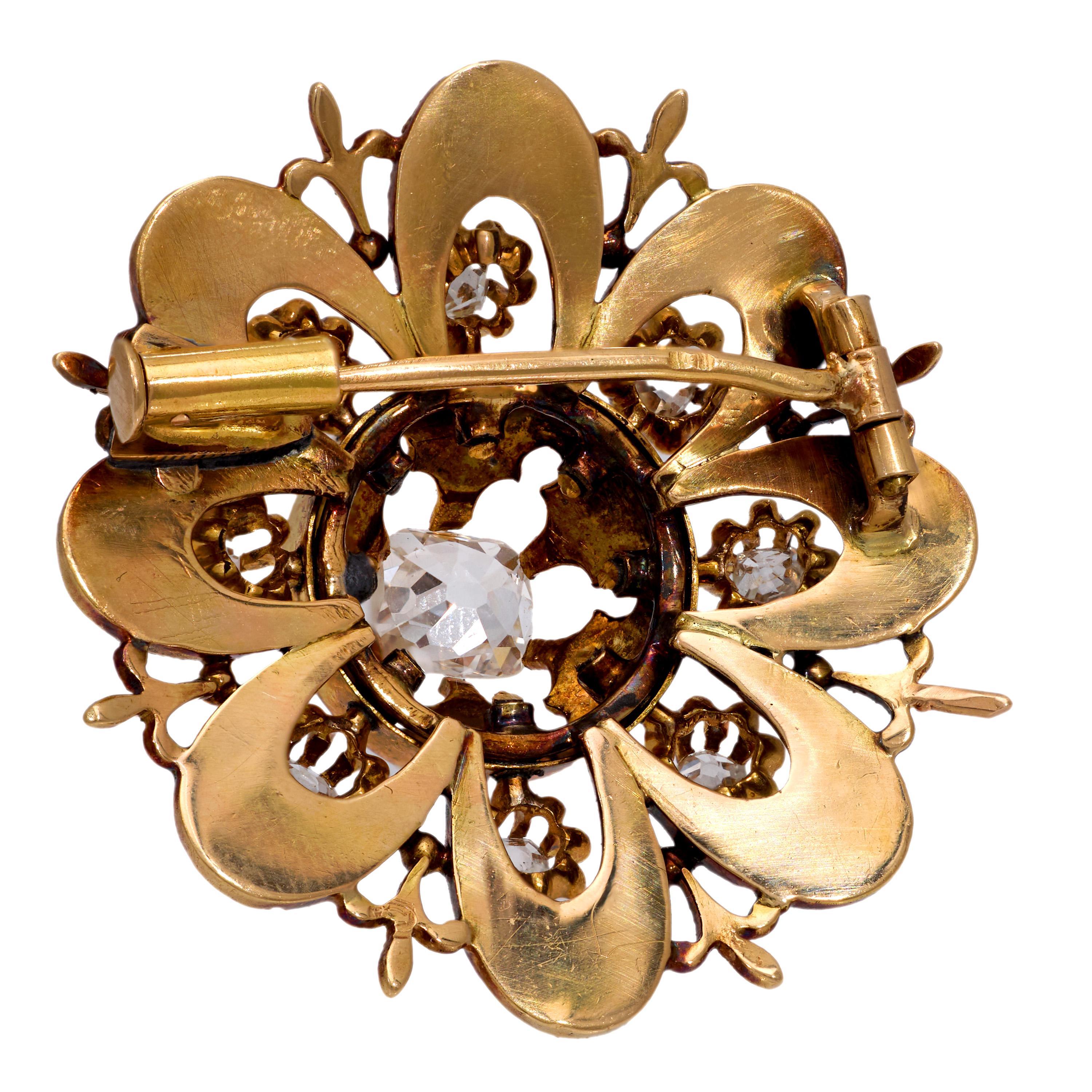 Victorian diamond 18k yellow gold and enamel brooch im Zustand „Gut“ im Angebot in Beverly Hills, CA