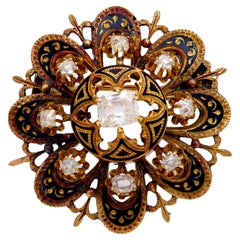 Victorian diamond 18k yellow gold and enamel brooch
