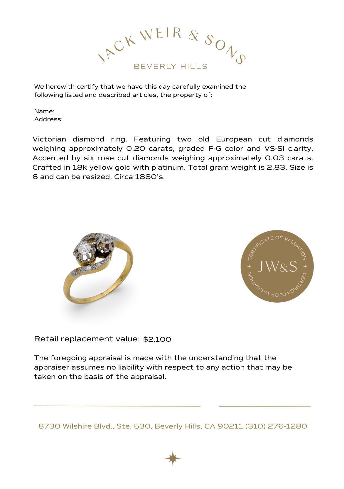 Victorian diamond 18k yellow gold and platinum toi et moi ring For Sale 3