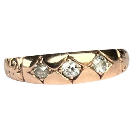 Victorian Diamond 9 Carat Gold Three-Stone Ring For Sale