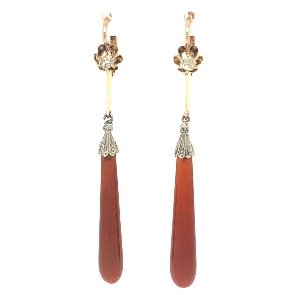 Victorian Diamond Agate Drop Earrings