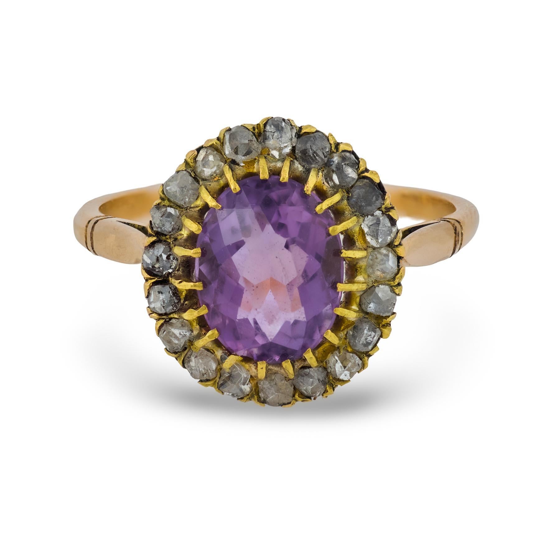 Victorien Bague victorienne en or jaune 18 carats diamant améthyste en vente