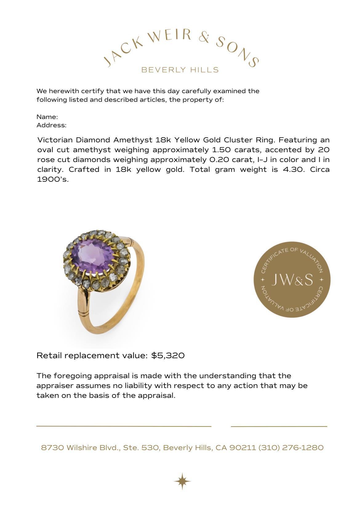 Bague victorienne en or jaune 18 carats diamant améthyste en vente 1