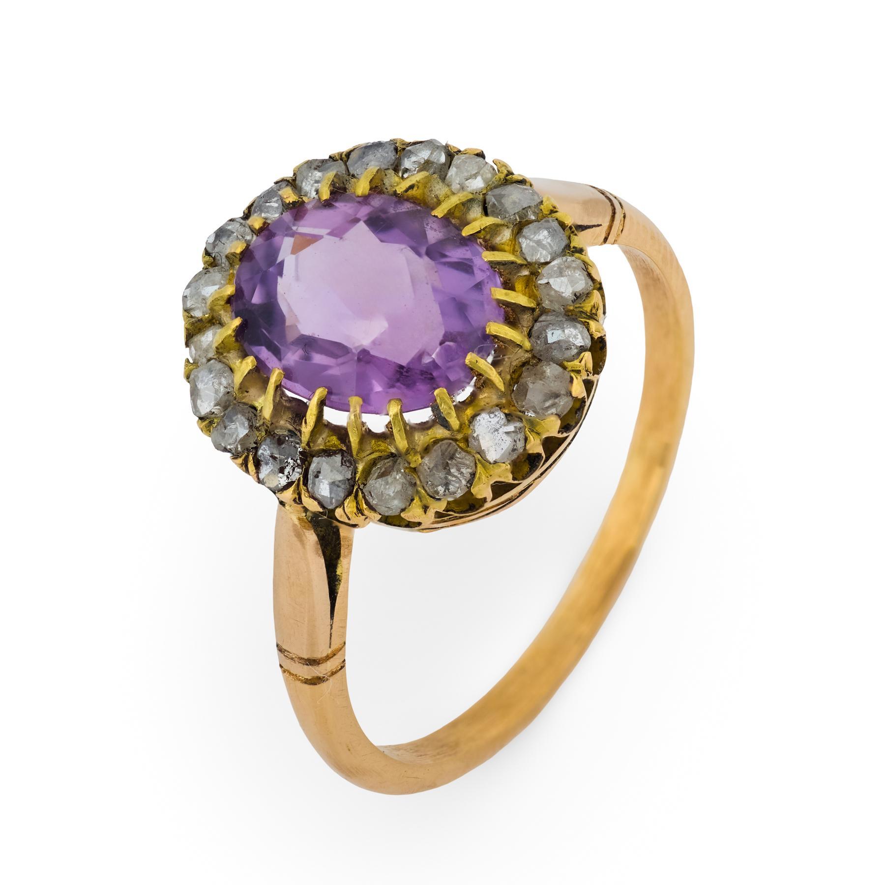 Bague victorienne en or jaune 18 carats diamant améthyste en vente 2