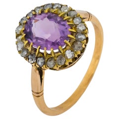 Victorian diamond amethyst 18k yellow gold cluster ring