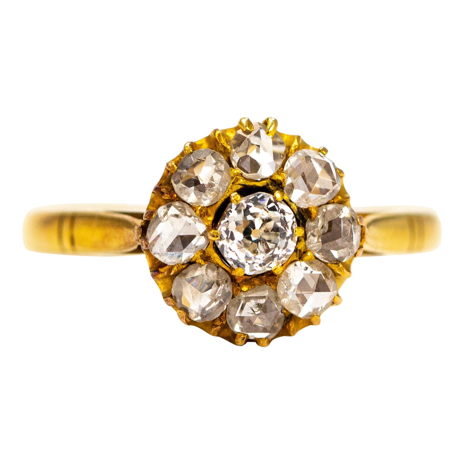 Victorian Diamond and 18 Carat Gold Cluster Ring